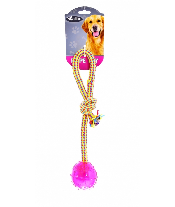 Игрушка для собак "Плетеный буксир с шариком", 36см / Weaving rope toy with TRP 36cm 200 – 210 g, yellow/pink (3/30) 140844