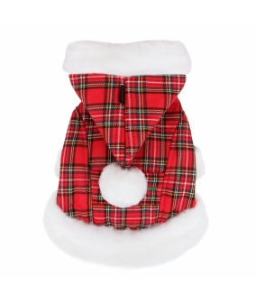 Курточка "Санта" с капюшоном, красная клетка с белой отделкой, размер S (длина 20 см) (SANTAS COAT/CHECK RED/S) PDDF – SC23 – CR – S