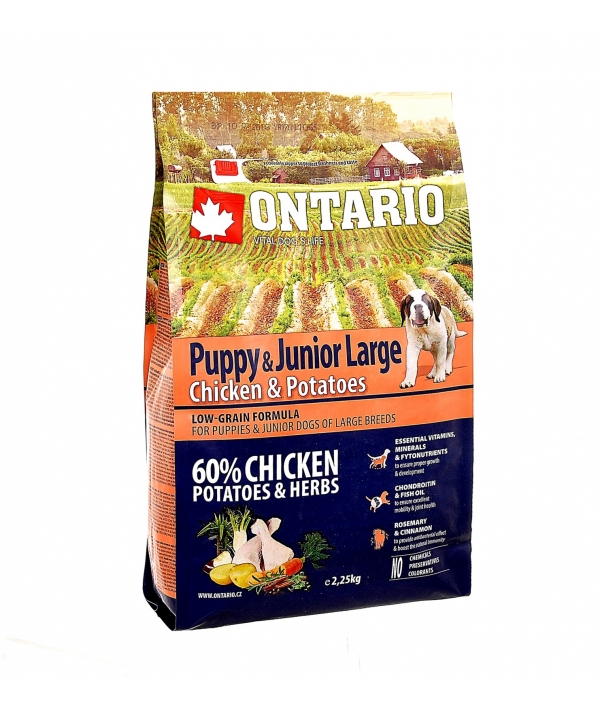 Для щенков крупных пород с курицей и картофелем (Ontario Puppy & Junior Large Chicken & Potatoes 2,25kg) 214 – 10435