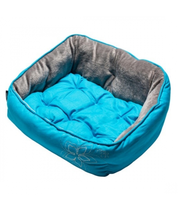 Мягкий лежак с двусторонней подушкой LUNA размер S (52х38х25см), "Голубой цветок" (LUNA PODZ) UPS02