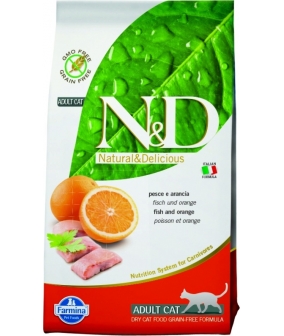 N&D GF Беззерновой корм для взрослых кошек с рыбой и апельсином 1032