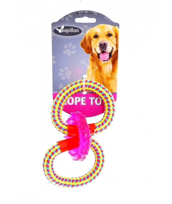 Игрушка для собак "Тройное кольцо" ,18 см / Weaving rope toy with TRP 18cm 90 – 100 g, yellow/pink (3/54) 140849