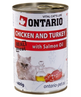 Консервы для кошек: курица и индейка (ONTARIO konzerva Chicken, Turkey,Salmon Oil 400g) 213 – 2137