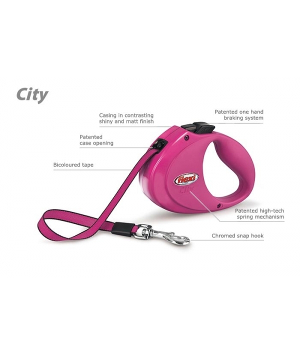 Рулетка – ремень для собак до 35кг, 2м (City Pink), розовая