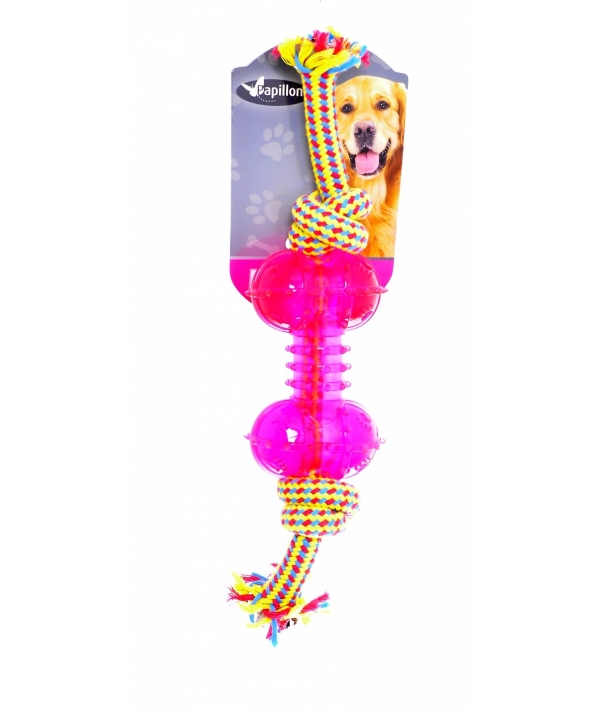 Игрушка для собак "Плетеная веревка с пластиковой косточкой", 33 см/ Weaving rope toy with TRP 33cm 200 – 205 g, yellow/pink (3/60) 140846