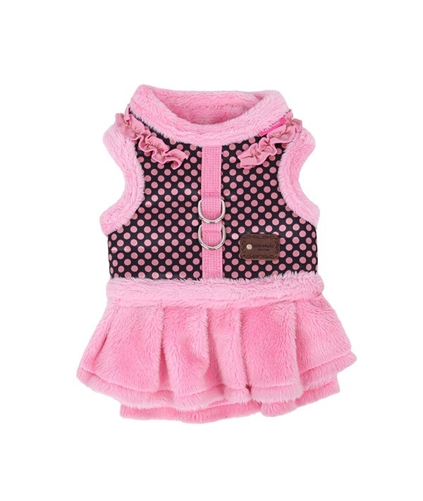 Платье – шлейка из иск.меха с жилетом в горошек, розовый, размер L (IMPERIAL FLIRT HARNESS/PINK/L) NAOD – AH7093 – PK – L